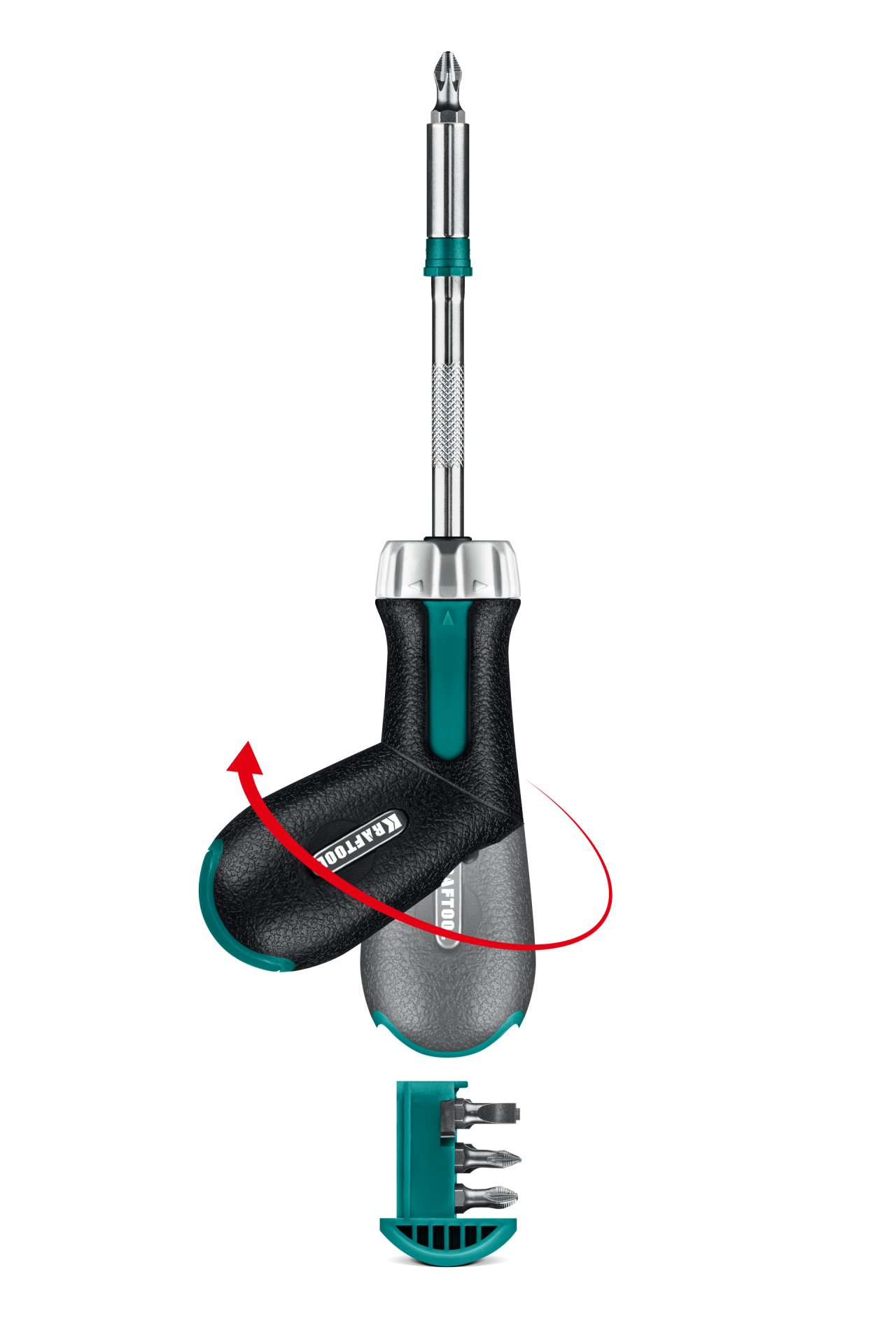 KRAFTOOL EXTREM набор: рычажная реверсивная отвертка с битами 6 шт (25899)