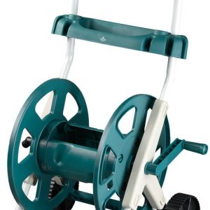 RACO для шлангов 60 м х 1/2″, усиленные колеса, стальные опоры и рукоятка, пластиковый корпус, доп. полочка, катушка для шлангов (4260-55/584) — изображение 1