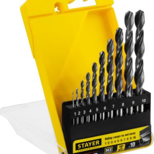 STAYER HSS-R, 10 шт, (1-10 мм), быстрорежущая сталь P6M5, класс В, набор сверл по металлу, Professional (29602-H10)