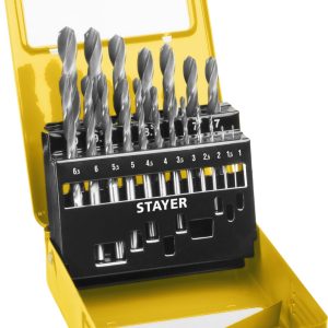 STAYER HSS-R, 19 шт, (1-10 мм), быстрорежущая сталь P6M5, класс В, мет.бокс, набор сверл по металлу, Professional (29602-H19-M)