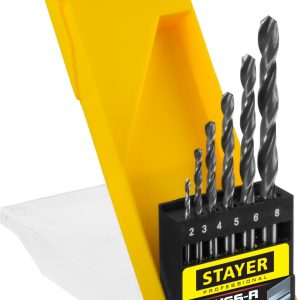 STAYER HSS-R, 6 шт, (2-8 мм), быстрорежущая сталь P6M5, класс В, набор сверл по металлу, Professional (29602-H6)