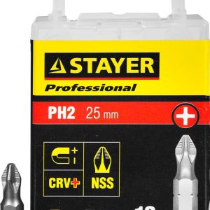 STAYER ProFix PH2 25 мм, 10 шт, набор бит, Professional (26201-2-25-10) — изображение 1