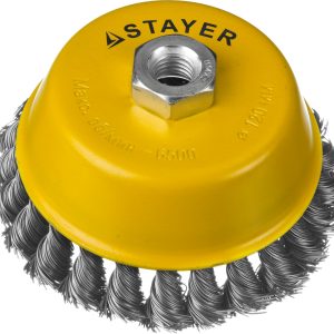 STAYER 120 мм, жгутированная стальная проволока 0.5 мм, чашечная щетка-крацовка для УШМ, Professional (35128-120)
