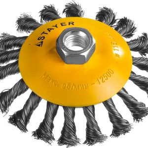 STAYER 115 мм, жгутированная стальная проволока 0.5 мм, коническая щетка-крацовка для УШМ, Professional (35135-115)