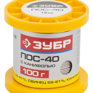 ЗУБР ПОС 40, 1 мм, 100 г, трубка с канифолью, припой (55451-100-10C)