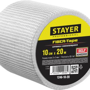STAYER FIBER-Tape, 10 см х 20 м, 3 х 3 мм, самоклеящаяся серпянка, Professional (1246-10-20)