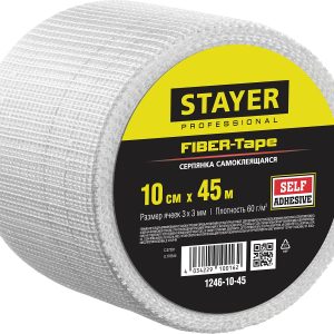 STAYER FIBER-Tape, 10 см х 45 м, 3 х 3 мм, самоклеящаяся серпянка, Professional (1246-10-45)
