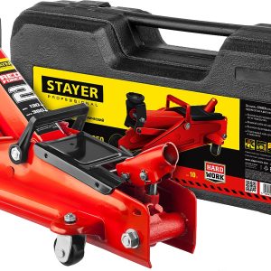 STAYER R-28 RED FORCE, в кейсе, 2 т, 130 - 350 мм, подкатной домкрат для легковых а/м, Professional (43153-2-K) — изображение 1