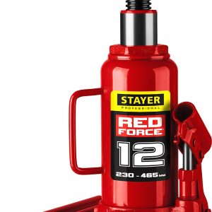 STAYER RED FORCE, 12 т, 230 - 465 мм, бутылочный гидравлический домкрат, Professional (43160-12)