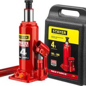 STAYER RED FORCE, в кейсе, 4 т, 195 - 380 мм, бутылочный гидравлический домкрат, Professional (43160-4-K)