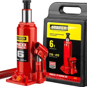 STAYER RED FORCE, в кейсе, 6 т, 216 - 413 мм, бутылочный гидравлический домкрат, Professional (43160-6-K)