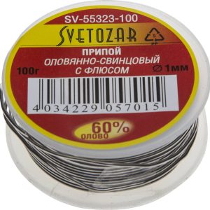 СВЕТОЗАР ПОС 61, 1 мм, 100 г, трубка с флюсом, катушка, припой (SV-55323-100)
