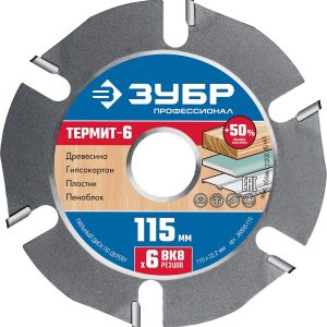 ЗУБР Термит-6, 115 х 22.2 мм, 6 резцов, для УШМ, усиленный, пильный диск по дереву, Профессионал (36858-115)