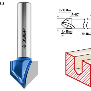 ЗУБР 15.8 x 16 мм, угол 90° мм, фреза пазовая галтельная V-образная, Профессионал (28752-15.8)