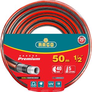 RACO PREMIUM, 1/2″, 50 м, 40 атм, пятислойный, усиленный двумя слоями армирования, поливочный шланг (40300-1/2-50)