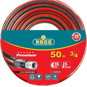 RACO PREMIUM, 3/4″, 50 м, 35 атм, пятислойный, усиленный двумя слоями армирования, поливочный шланг (40300-3/4-50)