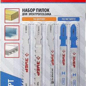 ЗУБР T-хвост., по дереву и металлу, 5 шт, набор полотен для лобзика (1595-M-S5)