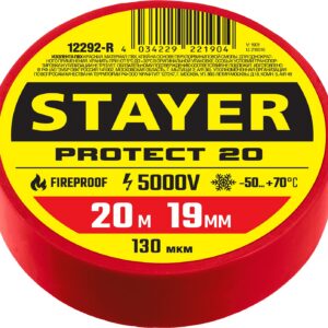 STAYER PROTECT-20, 19 мм х 20 м, 5 000 В, красная, изолента ПВХ, Professional (12292-R)