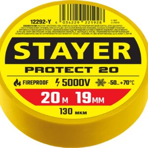 STAYER PROTECT-20, 19 мм х 20 м, 5 000 В, желтая, изолента ПВХ, Professional (12292-Y) — изображение 1