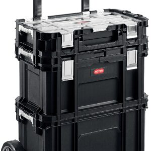 KETER SMART ROLLING, 564 х 373 х 700 мм, (22″), набор пластиковый ящик-тележка + ящик для инструментов + ящик органайзер (38390-22)