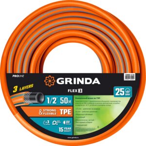 GRINDA FLEX 3, 1/2″, 50 м, 25 атм, из термоэластопласта, трёхслойный, армированный, гибкий, поливочный шланг, PROLine (429008-1/2-50) — изображение 1