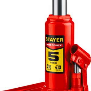STAYER RED FORCE, 5 т, 216 - 413 мм, бутылочный гидравлический домкрат, Professional (43160-5) — изображение 1