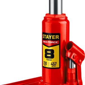 STAYER RED FORCE, 8 т, 230 - 457 мм, бутылочный гидравлический домкрат, Professional (43160-8) — изображение 1