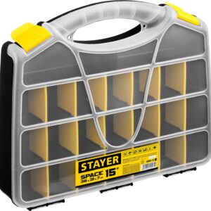 STAYER SPACE-15, 380 х 310 х 70 мм, (15″), пластиковый органайзер с 21 ячейкой (38038-15)