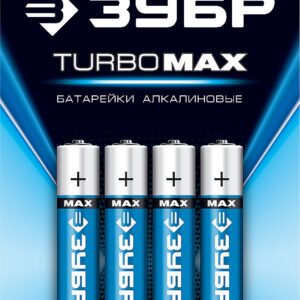 ЗУБР TURBO-MAX, ААА х 4, 1.5 В, алкалиновая батарейка (59203-4C)