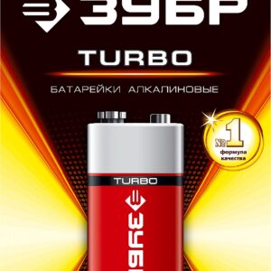 ЗУБР TURBO, 6LR61 (крона), 1 шт, 9 В, алкалиновая батарейка (59219)