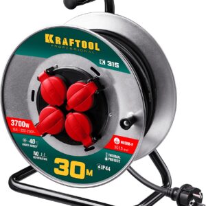 KRAFTOOL K-315, КГ, 3 x 1.5 мм2, 30 м, 3700 Вт, IP44, силовой удлинитель на стальной катушке (55085-30)