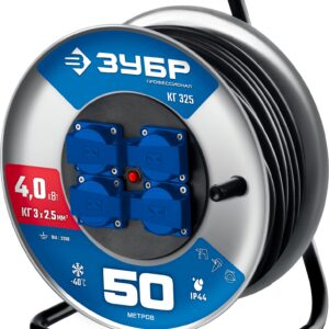 ЗУБР КГ-325, КГ, 3 x 2.5 мм2, 50 м, 4000 Вт, IPХ4, силовой удлинитель на стальной катушке, Профессионал (55079-50)