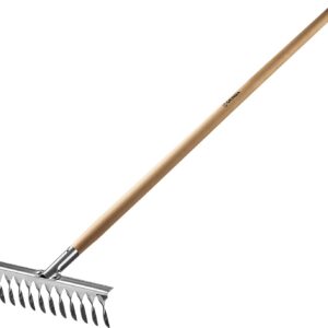 GRINDA PS-12 WOOD, 370 х 105 х 1300 мм, 12 витых зубцов, нержавеющая сталь, деревянный черенок, садовые грабли, PROLine (39481-12) — изображение 1