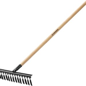 GRINDA GS-14 WOOD, 445 х 95 х 1300 мм, 14 витых зубцов, углеродистая сталь, антикор. покрытие, черенок дерев. высш. сорт, садовые грабли(39581-14) — изображение 1