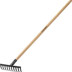 GRINDA GT-10 WOOD, 260 х 80 х 1300 мм, 10 прямых зубцов, углерод. сталь, антикор. покрытие, черенок дерев. высш. сорт, садовые грабли (39583-10) — изображение 1