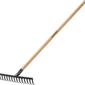 GRINDA GT-14 WOOD, 360 х 80 х 1300 мм, 14 прямых зубцов, углерод. сталь, антикор. покрытие, черенок дерев. высш. сорт, садовые грабли (39583-14) — изображение 1