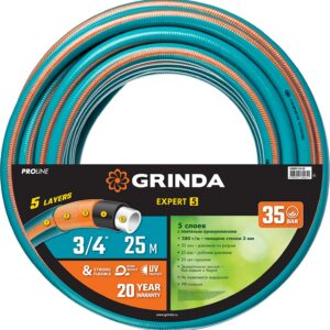 GRINDA EXPERT 5, 3/4″ 25 м, 30 атм, пятислойный, текстильное армирование, поливочный шланг, PROLine (429007-3/4-25) — изображение 1