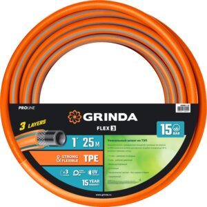 GRINDA FLEX 3, 1″, 25 м, 15 атм, из термоэластопласта, трёхслойный, армированный, гибкий, поливочный шланг, PROLine (429008-1-25) — изображение 1