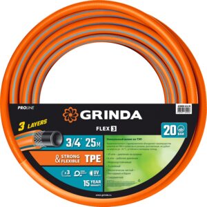 GRINDA FLEX 3, 3/4″, 25 м, 20 атм, из термоэластопласта, трёхслойный, армированный, гибкий, поливочный шланг, PROLine (429008-3/4-25) — изображение 1