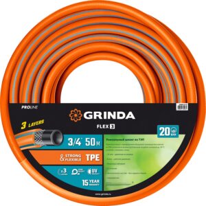 GRINDA FLEX 3, 3/4″, 50 м, 20 атм, из термоэластопласта, трёхслойный, армированный, гибкий, поливочный шланг, PROLine (429008-3/4-50) — изображение 1