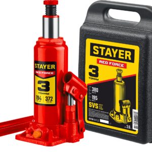 STAYER RED FORCE, в кейсе, 3 т, 194 - 375 мм, бутылочный гидравлический домкрат, Professional (43160-3-K) — изображение 1