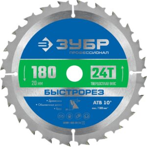 ЗУБР Быстрорез, 180 x 20 мм, 24Т, пильный диск по дереву, Профессионал (36901-180-20-24) — изображение 1