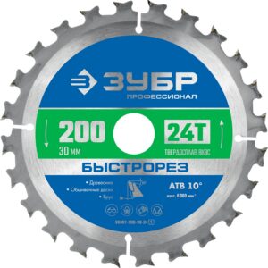 ЗУБР Быстрорез, 200 x 30 мм, 24Т, пильный диск по дереву, Профессионал (36901-200-30-24) — изображение 1
