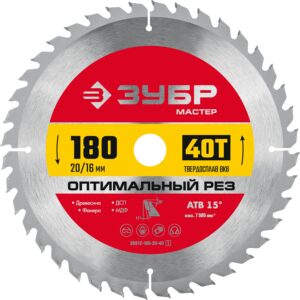 ЗУБР Оптимальный рез, 180 x 20/16 мм, 40Т, пильный диск по дереву (36912-180-20-40) — изображение 1