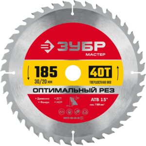 ЗУБР Оптимальный рез, 185 x 30/20 мм, 40Т, пильный диск по дереву (36912-185-30-40) — изображение 1