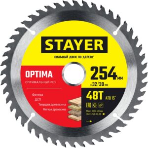 STAYER Optima, 254 x 32/30 мм, 48Т, оптимальный рез, пильный диск по дереву (3681-254-32-48) — изображение 1