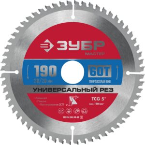 ЗУБР Универсальный рез, 190 x 30/20 мм, 60Т, пильный диск по алюминию (36916-190-30-60) — изображение 1