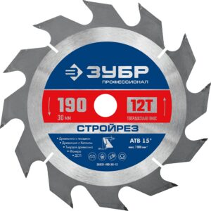 ЗУБР Стройрез, 190 х 30 мм, 12Т, пильный диск по строительной древесине, Профессионал (36931-190-30-12) — изображение 1