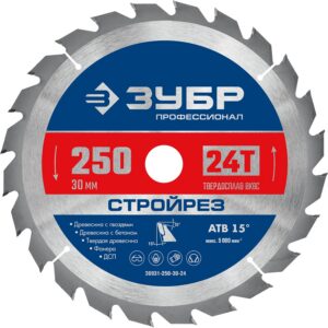 ЗУБР Стройрез, 250 х 30 мм, 24Т, пильный диск по строительной древесине, Профессионал (36931-250-30-24) — изображение 1