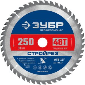 ЗУБР Стройрез, 250 х 30 мм, 48Т, пильный диск по строительной древесине, Профессионал (36931-250-30-48) — изображение 1